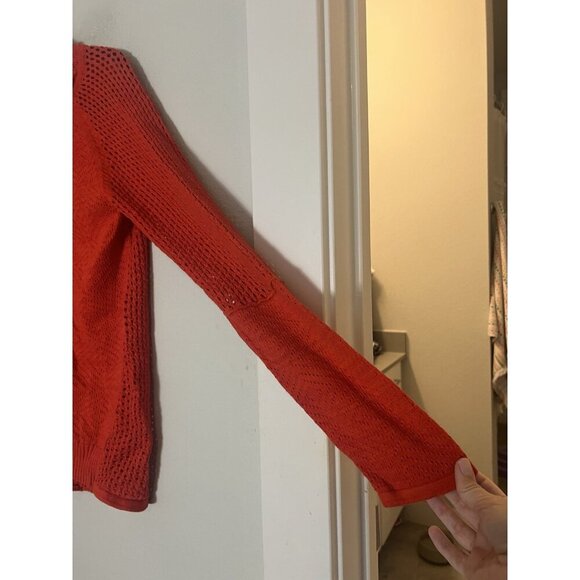 Prana red cotton/wool blend Knit cedar sweater cowl neck Size Medium - Picture 6 of 16